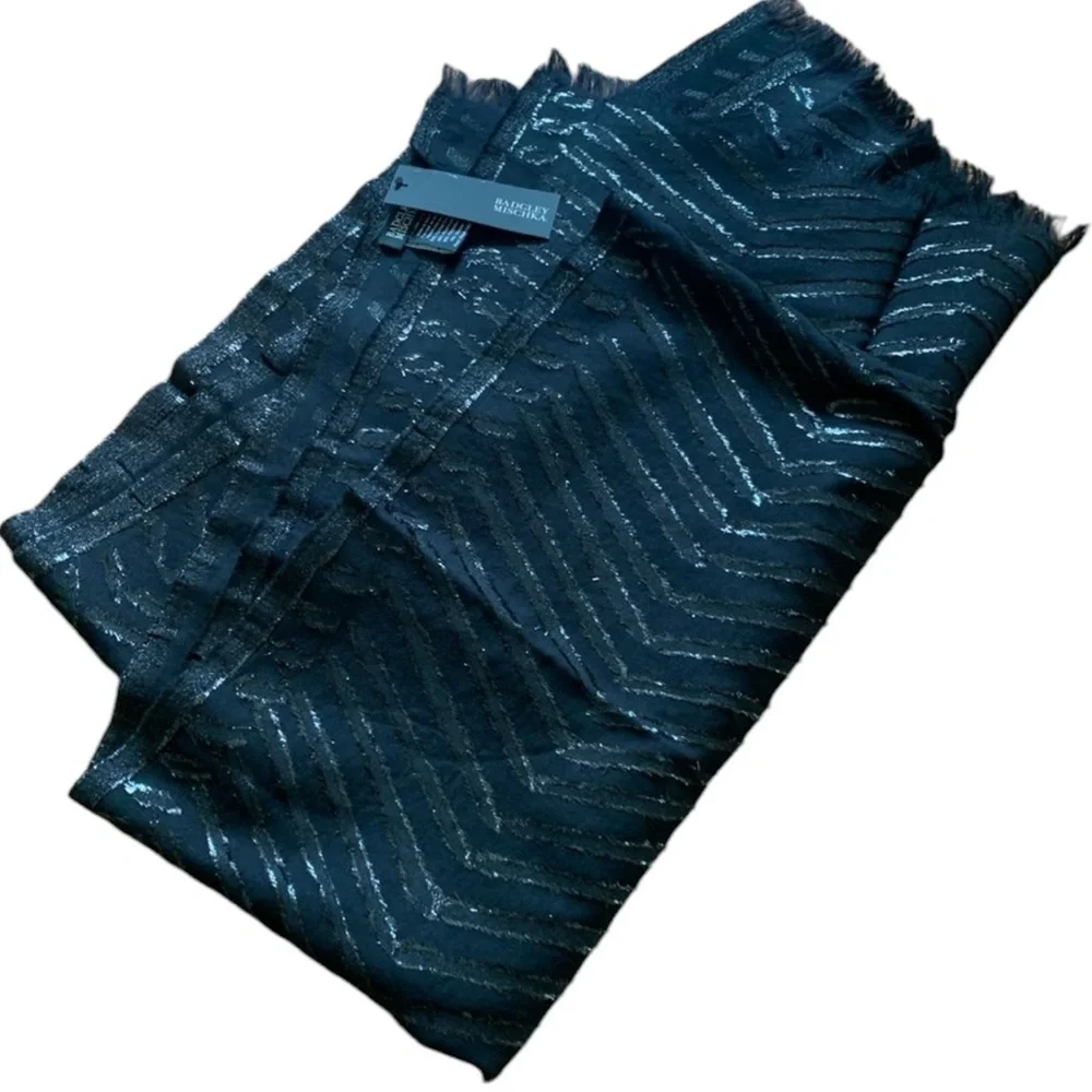 BADGLEY MISCHKA Black Wool-blend Metallic Scarf Wrap